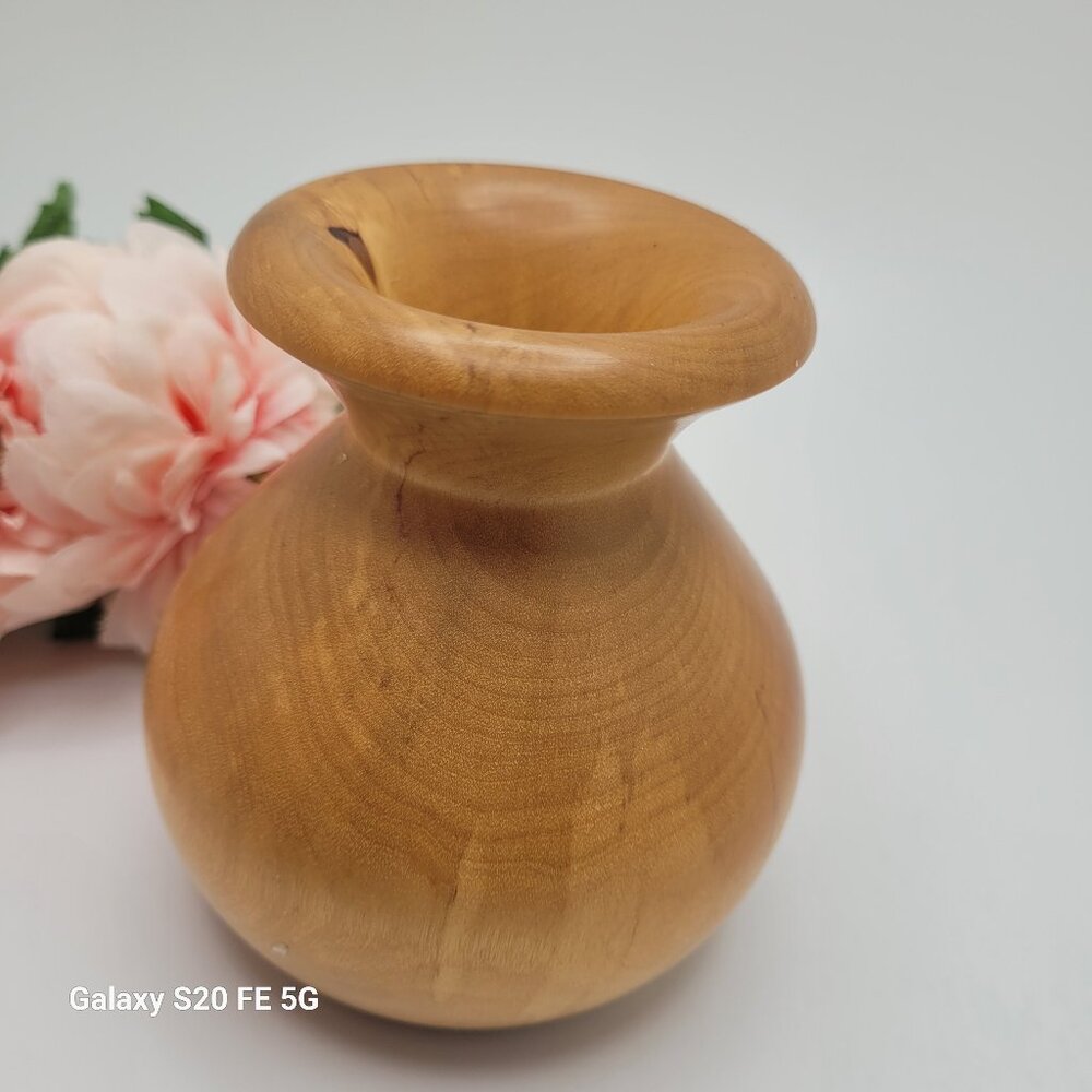 Vintage Hand Crafted Hand Turned Wooden Bud Vase BOHO 4" Blonde Wood